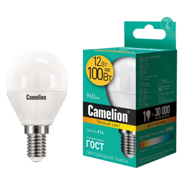 фото Светодиодные лампы led12-g45/830/e14, 10 шт camelion