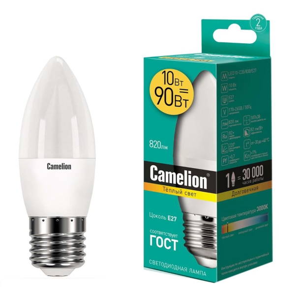 фото Светодиодные лампы led10-c35/830/e27, 10 шт camelion