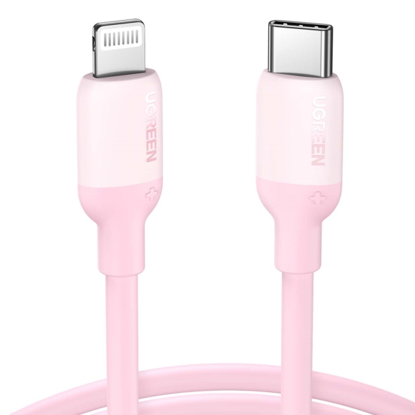 фото Кабель us387 usb type-c/lightning silicone 1m pink (60625) ugreen