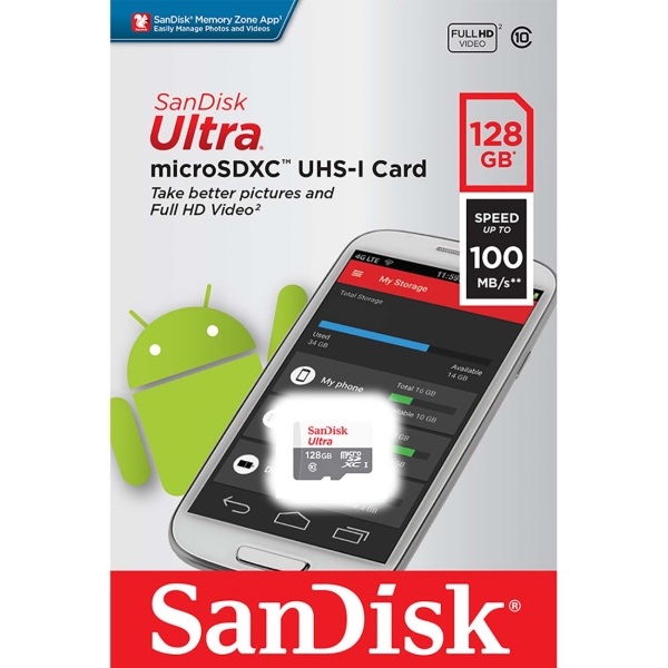 Карта памяти microsd sandisk ultra 128gb uhs i sdsqua4 128g gn6mn