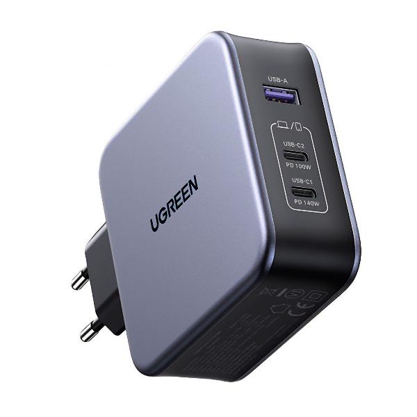 фото Сетевое зарядное устройство с кабелем 2хusb-c + usb 3.0 140w + кабель 2m (cd289) ugreen